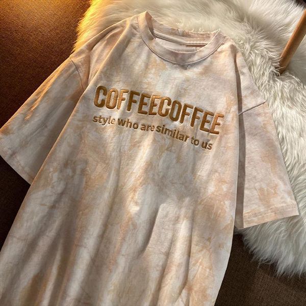 

women's t-shirt female harajuku pink tie-dye design sense half-sleeved european and american retro oversized, White