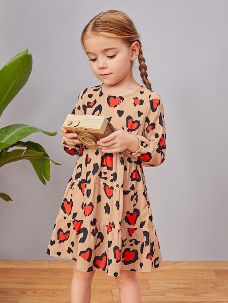 

toddler girls heart print lantern sleeve ruffle hem dress she, Red;yellow