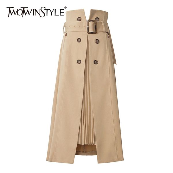 

elegant patchwork pleated split women skirts high waist with sashes irregular hem casual a-line skirt female spring 210521, Black