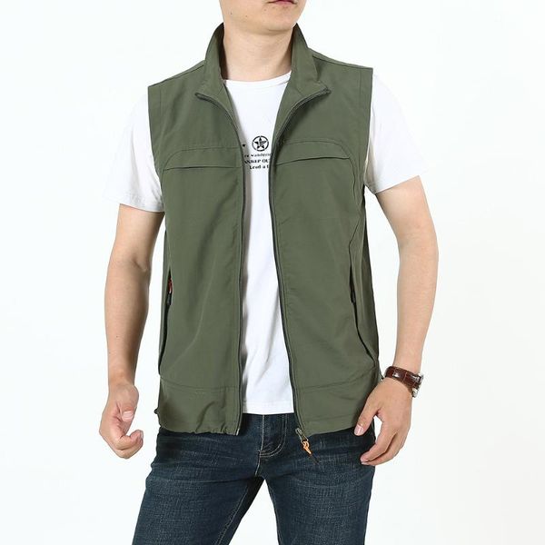

hunting jackets men's outdoor leisure fishing vest stand collar multi-bag breathable mountaineering pography quick-drying waistcoat, Camo;black