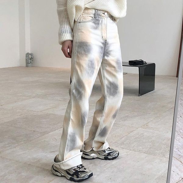 

women's jeans women tie dye high waist straight leg loose casual pants, Blue