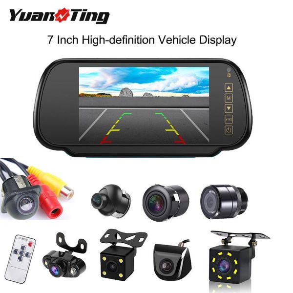 

car video yuanting universal rear view mirror 7'' lcd reverse monitor w/ backup parking camera night vision 170 degree waterproof