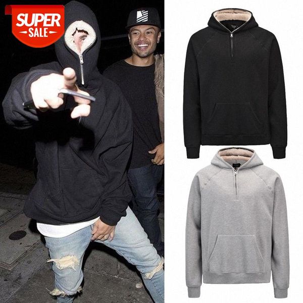 

justinbieber bieber with ins half zipper wool hood sweater fog style plus velvet split men #0l4y, Black