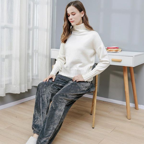 

men's sleepwear baldauren couples fall/winter flannel solid sleep bottom womenthicken thermal pajama pants loose home, Black;brown