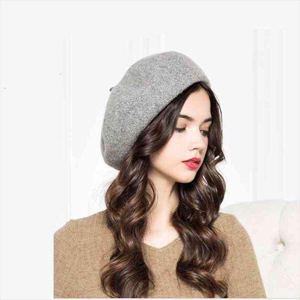 

simple womens fashion classic solid hat womens autumn wool hat painter girls beret, Blue;gray