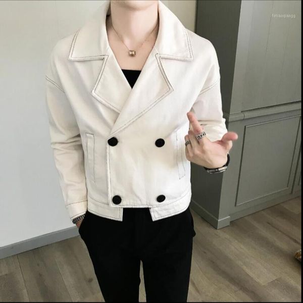 

men's jackets men jacket spring and autumn 2021 trend handsome hair stylist lapel clothes slim short coat singer nightclub costumes, Black;brown