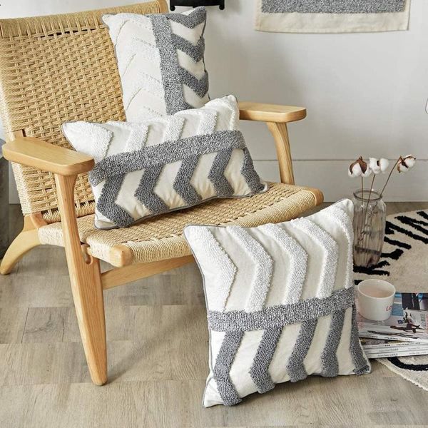 

cushion/decorative pillow cushion cover 30x50cm/45x45cm grey ivory embroidery morroccan style zigzag for home decoration living room bed