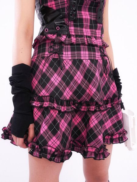 

girl goth punk original design sweetheart killer pink red harajuki street plaid cake skirt y2k skirts, Black