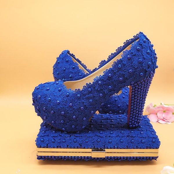 

baoyafang white royal blue flower wedding shoes with matching bags ladies platform woman high heel and fashion dress, Black