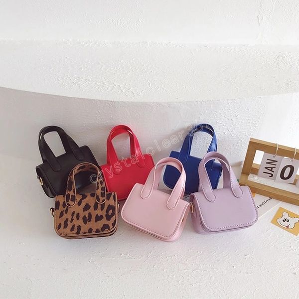 

korean kids mini clutch purse cute leopard crossbody bag baby girls leather wallet children's handbag tote gift, Black
