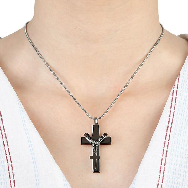 

pendant necklaces stainless steel double cross urn necklace for women men keepsake memorial jewelry hold ashes of loved ones, Silver