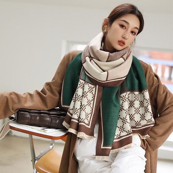 

scarves 2021 fashion lattice beach towel print dustproof bandanna autumn and winter cashmere female 190x65cm tassels shawls, Blue;gray