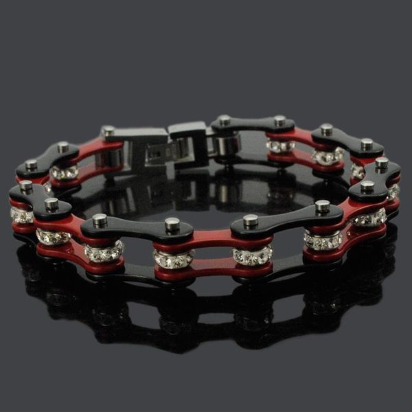 

link, chain 2021 bracelet for men stainless steel biker motorcycle bracelets shining rhinestone bangles fashion jewelry women, Black