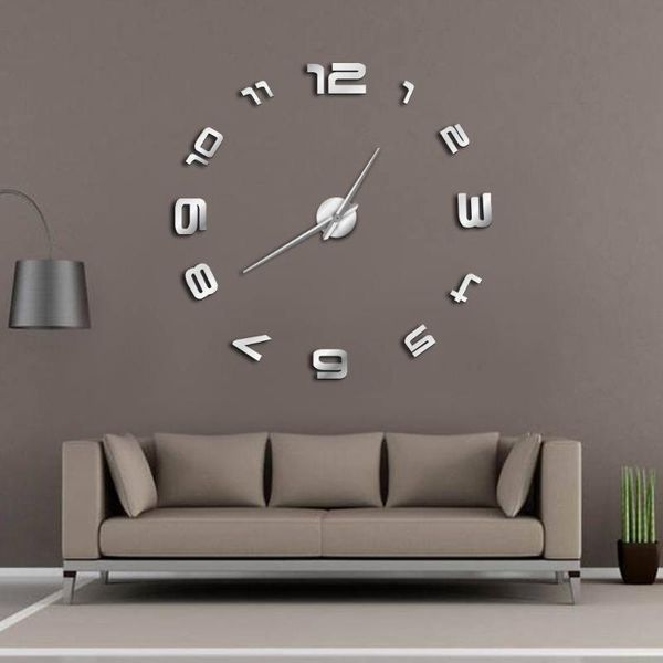 

wall clocks frameless watch decorative clock 3d arabic numerals big modern design large mirror effect living room decor
