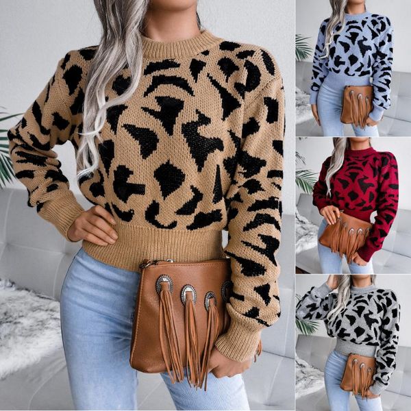 

women's sweaters crop sweater women 2021 autumn winter clothes fashion leopard long sleeve knitted for jumper pullover, White;black