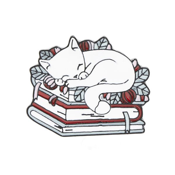 Cat Lettura di libri Spilla smaltata Cartoon Sleeping Kitten Spille Amante del libro carino Animali Distintivo Borsa Abbigliamento Spille Gioielli Regali