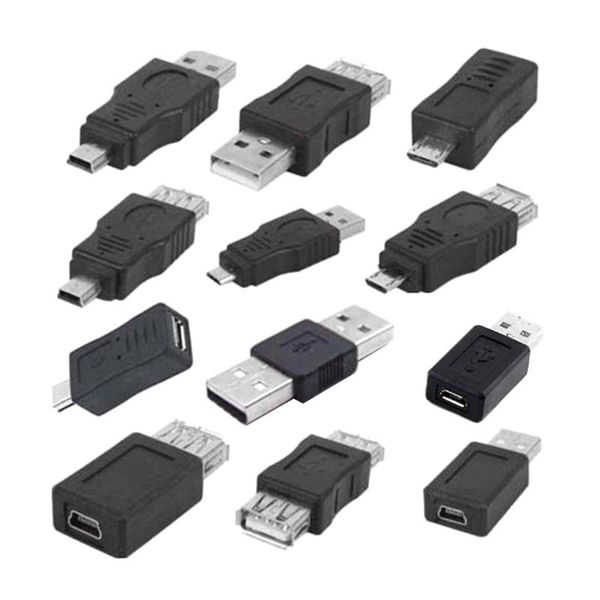 

hubs 12pcs / lot 12 in 1 otg adapter converter kit usb 2.0 male to female micro mini usb2.0 couplers mix set a & b am af convertor