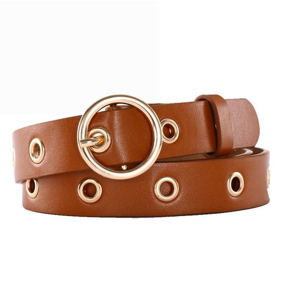 

belts 2021 women waist belt strap hollow rivets pu leather womens slim waistband female ladies jeans apparel accessories, Black;brown
