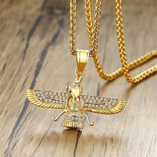 

pendant necklaces rhainston pave gold color farvahar ahura mazda zorastian necklace tone chain men and women, Silver