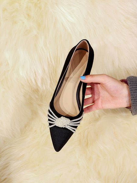 

pearl pointed single shoes women's flat bottom low heel leather shallow mouth spring new versatile small england outlet black friday