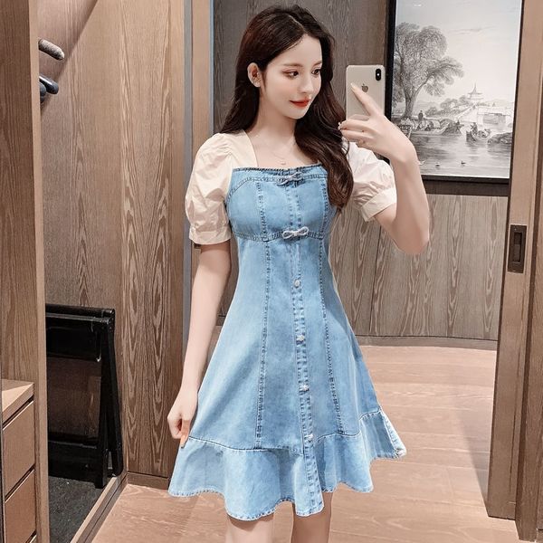 

casual dresses dressed in bubble jeans short sleeve, small collar, square skirt, go-line, design sensation, lemk, Black;gray