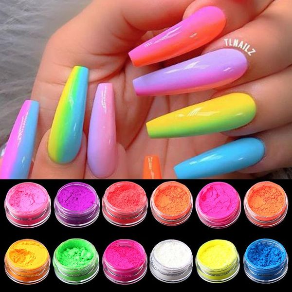 

nail glitter 6/12 boxes neon powder fluorenscence pigment set diy gel polish all for manicure nails art decoration, Silver;gold
