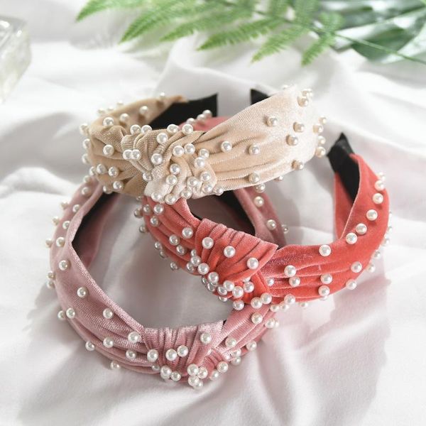 

fashion knotted headband white pearl velvet middle for women1