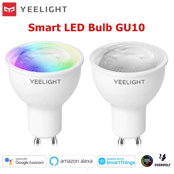 Mais novo Yeelight LED Gu10 Dimmable / Colorido Lâmpada LED Smart AC 220-240V 4.8W 2700K Trabalho com google Assistant Alexa Razer Chroma