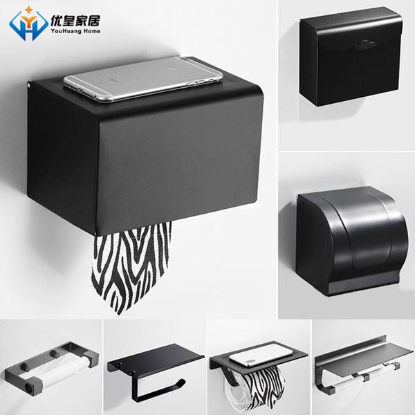 

punch-bathroom accessories black apace aluminum tissue holder wall-mounted toilet paper box phone rack holders