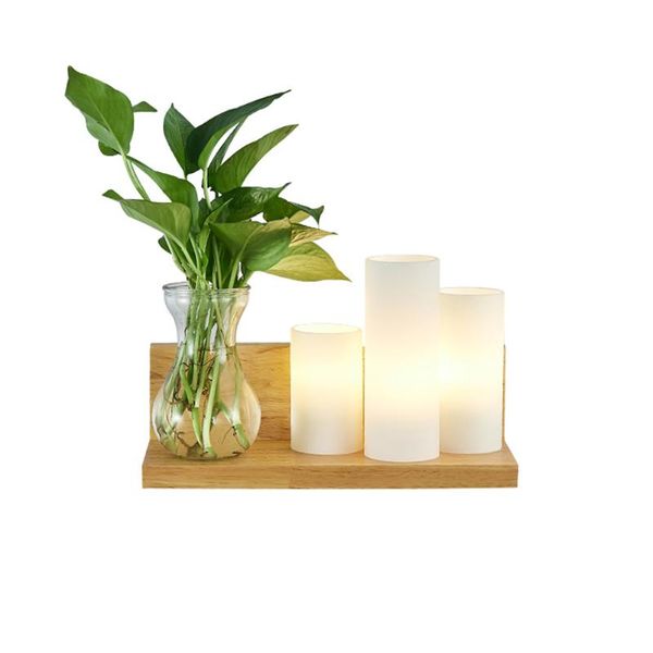 

nordic wooden bedside wall lamp led creative indoor hydroponic plant bracket corridor balcony stair bedroom light