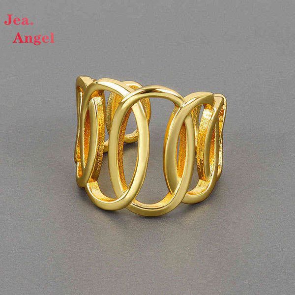 

jea.angel 925 silver rings simple hollow out cross ellipse splicing open adjustable rings for women fashion fine jewelry gifts g1125, Slivery;golden