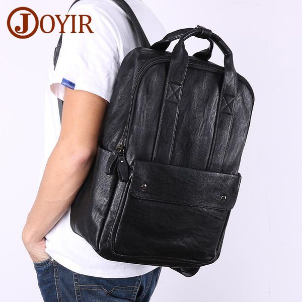 

backpack joyir simple black men pu leather business bags for quality 15.6" lapmale shoolbags casual daypacks