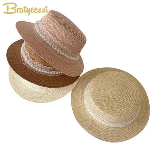 

hair accessories fashion bucket hat kids hats caps staw children cap outdoor beach panama sun for girls 3-8 y, Slivery;white