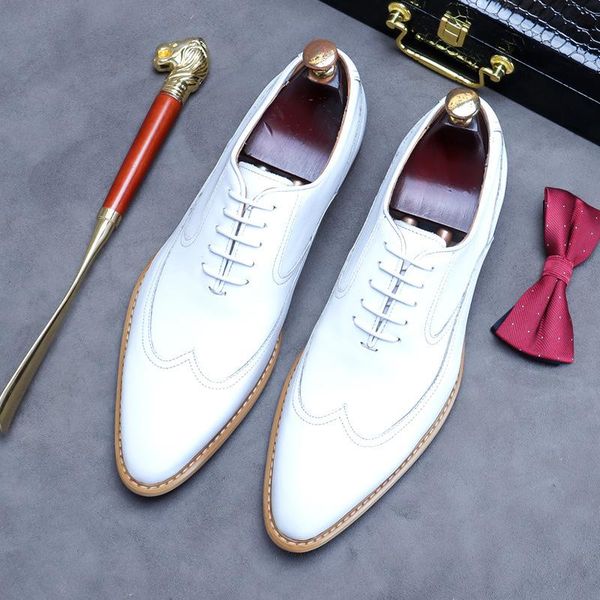

dress shoes designer mens white wedding fashion pointed toe business leisure leather party stage zapatillas for male groom errfc, Black