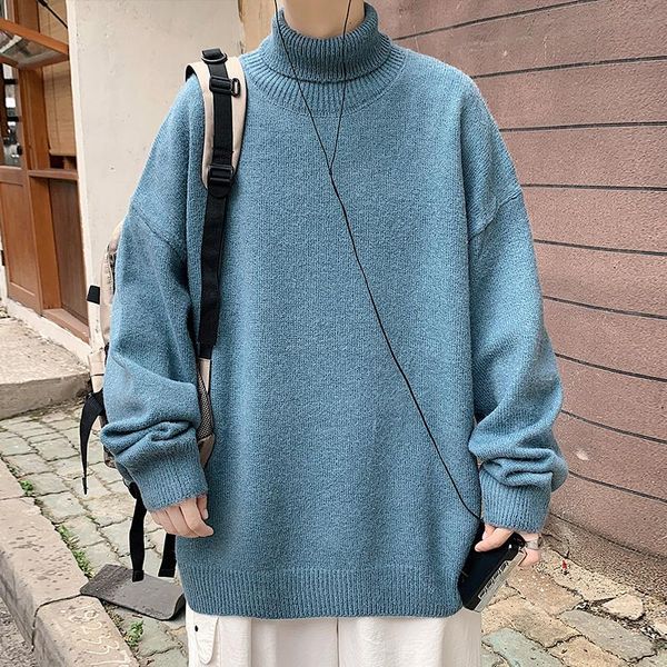 

men's sweaters men 7 colors turtleneck solid 2021 mens harajuku japanese streetwear pullovers male winter y2k vintage sweater, White;black
