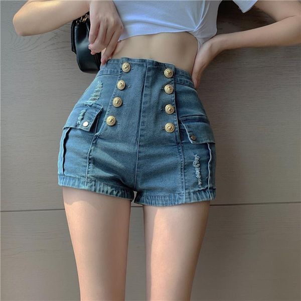 

women's jeans make firm offers ultra high fire personality button pockets hip trousers cultivate one's morality cowboy shorts pant, Blue