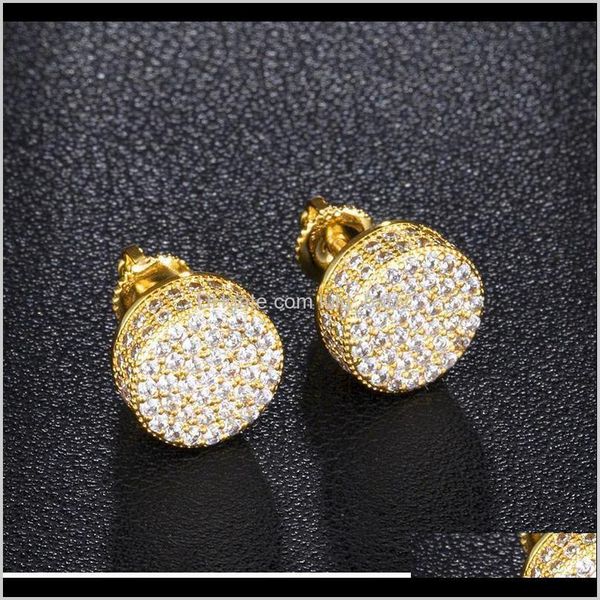 

drop delivery 2021 d&z mens hip hop iced out micro paved cz round stud earrings for male party jewelry brincos l3tmr, Golden;silver