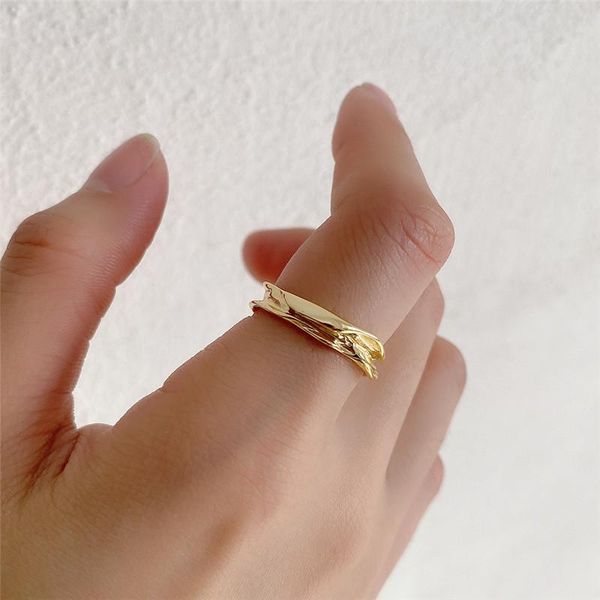 

cluster rings minimalist irregular geometric round ring for women 925 sterling silver handmade opening joint statement jewelry, Golden;silver