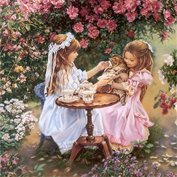 

diamond painting embroidery 5d diy full square sisters with cat mosaic pictures of rhinestones