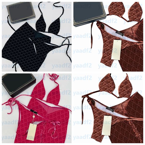 Costume da bagno bikini jacquard a lettere intere Costume da bagno sexy diviso da spiaggia Moda donna Spa Costumi da bagno in piscina Set 3 pezzi Reggiseno da spiaggia Slip Skrits