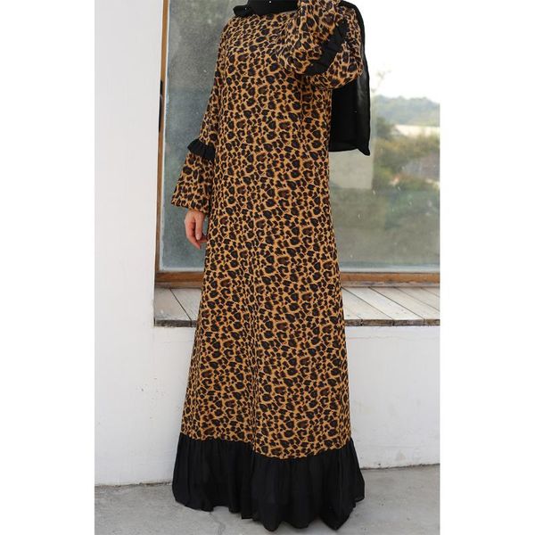 

casual dresses wepbel middle east fashion leopard print women long maxi dress style muslim chiffon panel abaya clothing, Black;gray