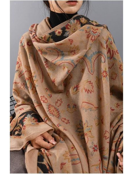 

scarves extra large blanket scarf shawl cape for women winter warm wraps floarl prints 200*130cm, Blue;gray