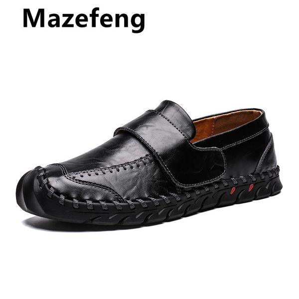 

dress shoes spring autumn man genuine leather casual men non-slip hook & loop mans footwear male flats arrival xva1, Black