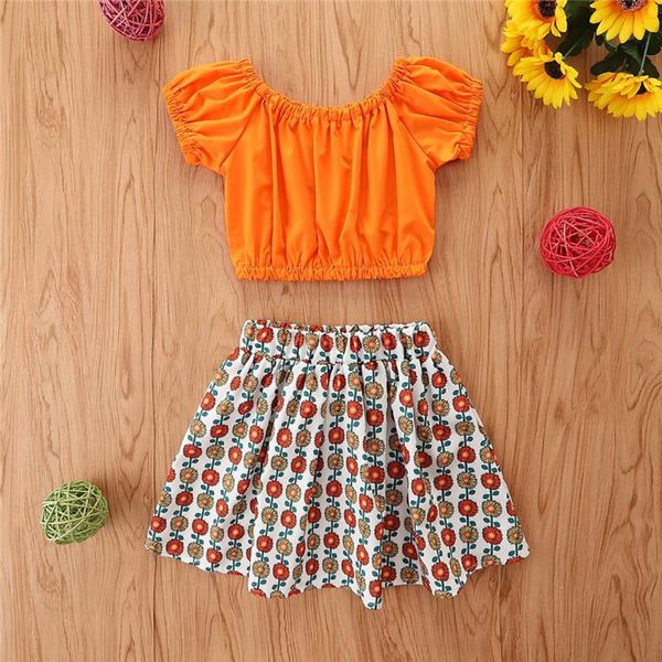 

clothing sets 2021 -selling children's set summer dress girls one-shoulder floral short skirt fashion two-piece suit, White