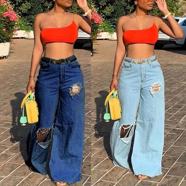 

woman jeans high waist clothes wide leg denim clothing blue streetwear fashion harajuku straight pants ripped women's