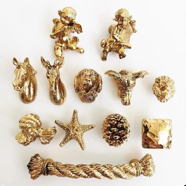 

handles & pulls zinc alloy knob brass color nordic style horse head/deer/dog creative retro wardrobe handle