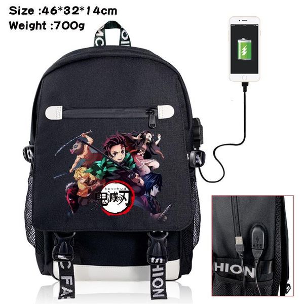 

backpack demon slayer kimetsu no yaiba usb port school shoulder bag cartoon laptravel rucksack cosplay gift
