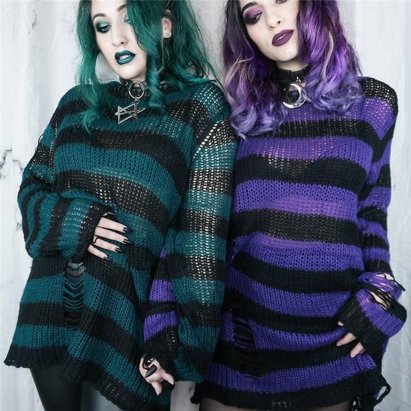 

women's sweaters doury women y2k striped oversized sweater pullovers ripped punk gothic grunge long harajuku aesthetics jumpers, White;black