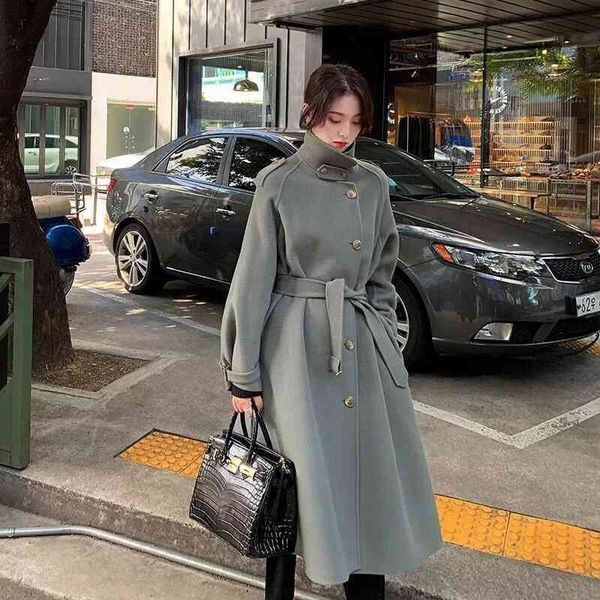

2021 autumn and winter new wide bathrobe tweed coat, Black