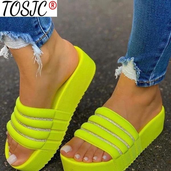 

slippers 2021 summer women rhinestone platform wedge sandals beach calzado mujer women's fashion casual loafer, Black